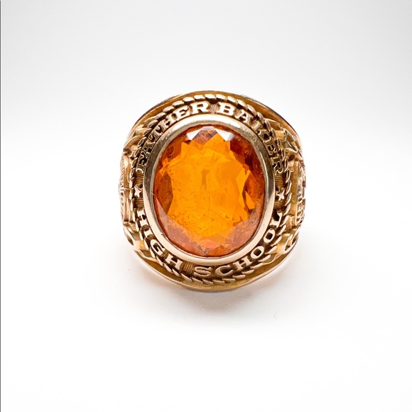 10K Yellow Gold 1960's Citrine Father Baker High School Ring